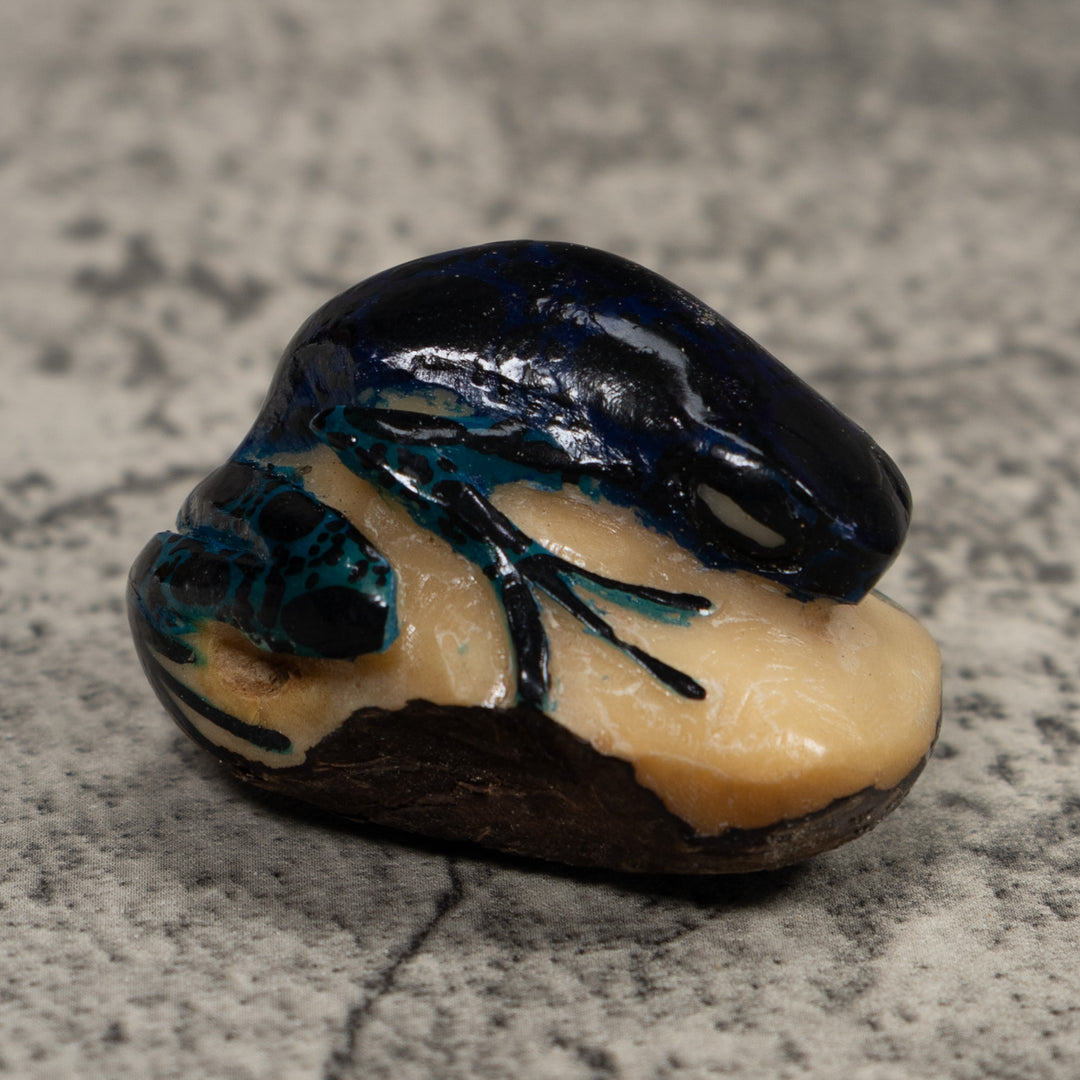 Vintage Dark Blue Frog Tagua Carving