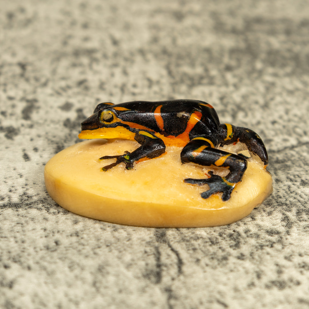 Vintage Black And Gold Frog Tagua Carving