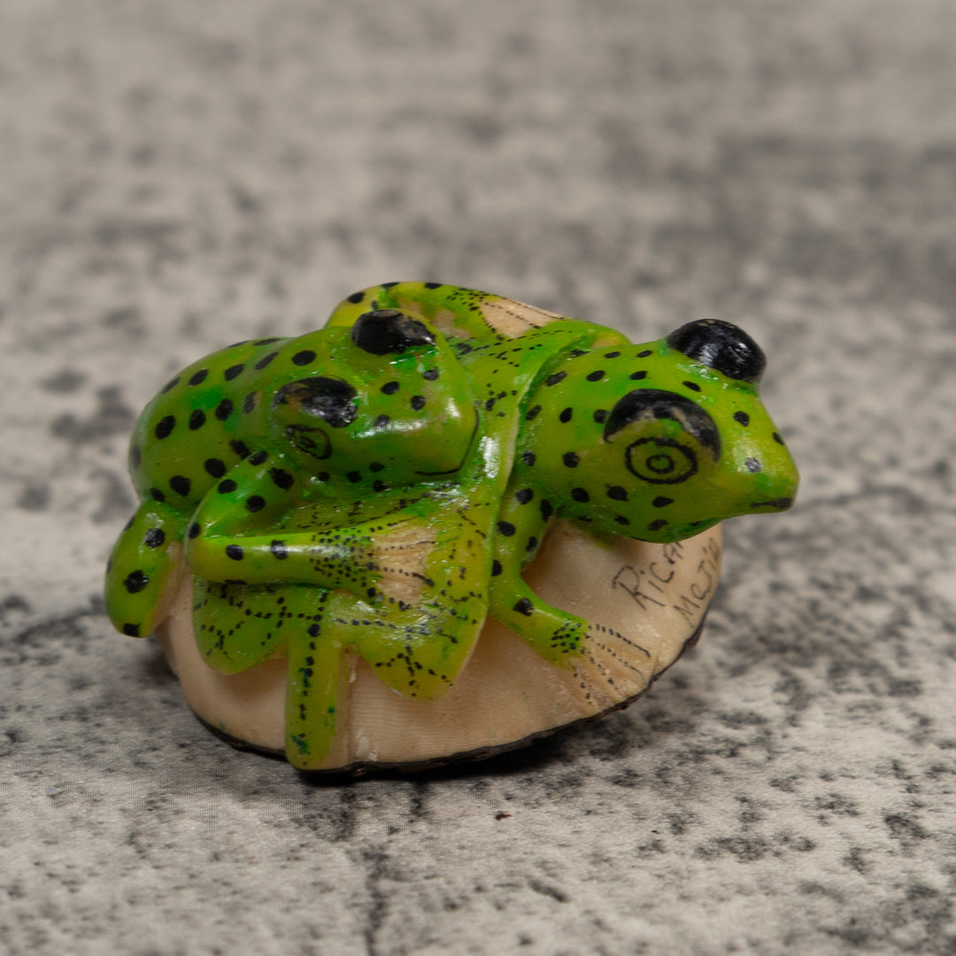 Double Black And Green Rainforest Frog Tagua Carving