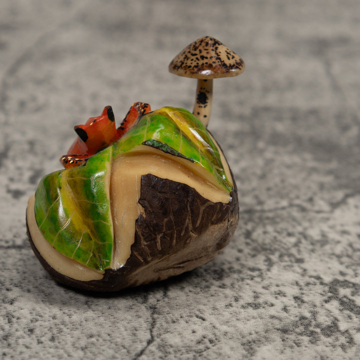Poison Dart Frog With Mushroom Tagua Carving