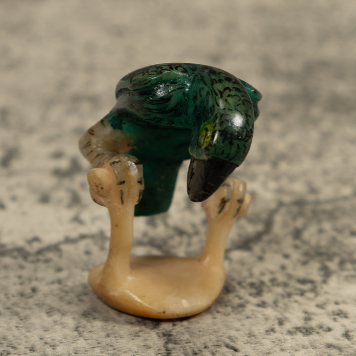 Vintage Green Parrot Bird Tagua Carving