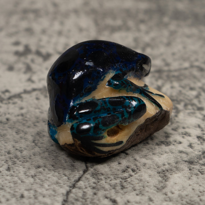 Vintage Dark Blue Frog Tagua Carving