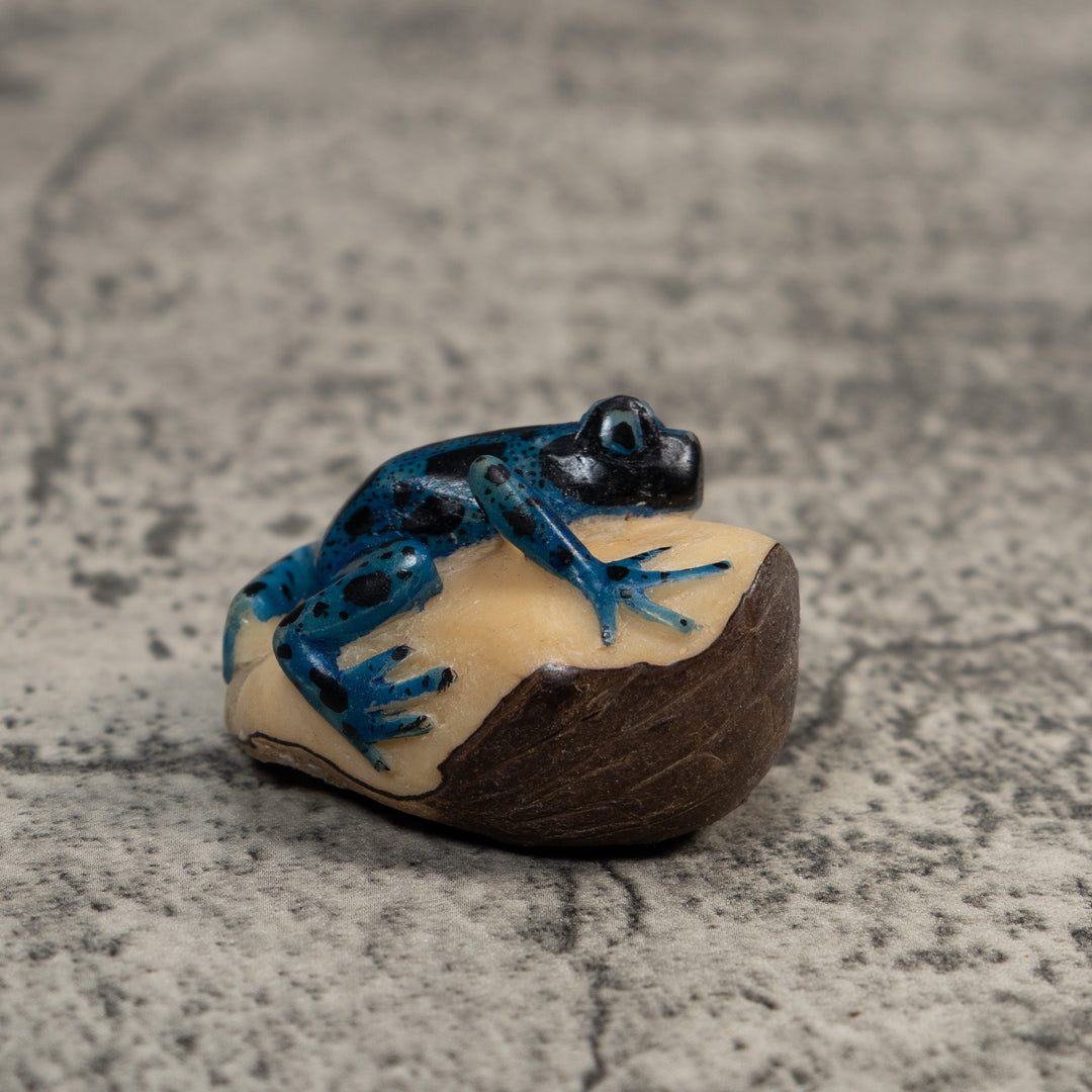 Vintage Blue And Black Poison Dart Frog Tagua Carving
