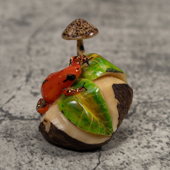 Poison Dart Frog With Mushroom Tagua Carving