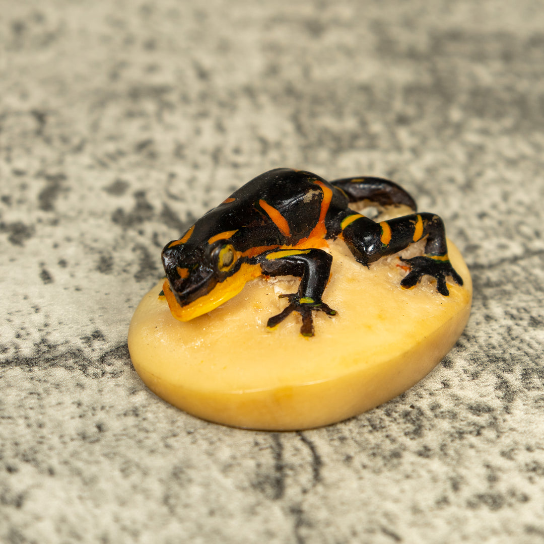 Vintage Black And Gold Frog Tagua Carving