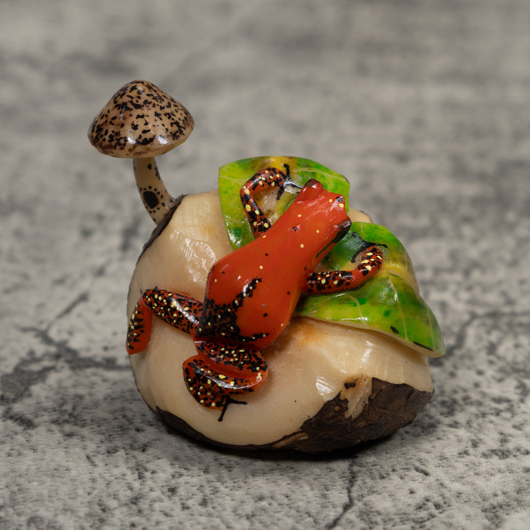 Poison Dart Frog With Mushroom Tagua Carving