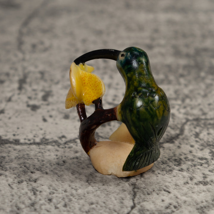 Vintage Green And Yellow Hummingbird Tagua Carving