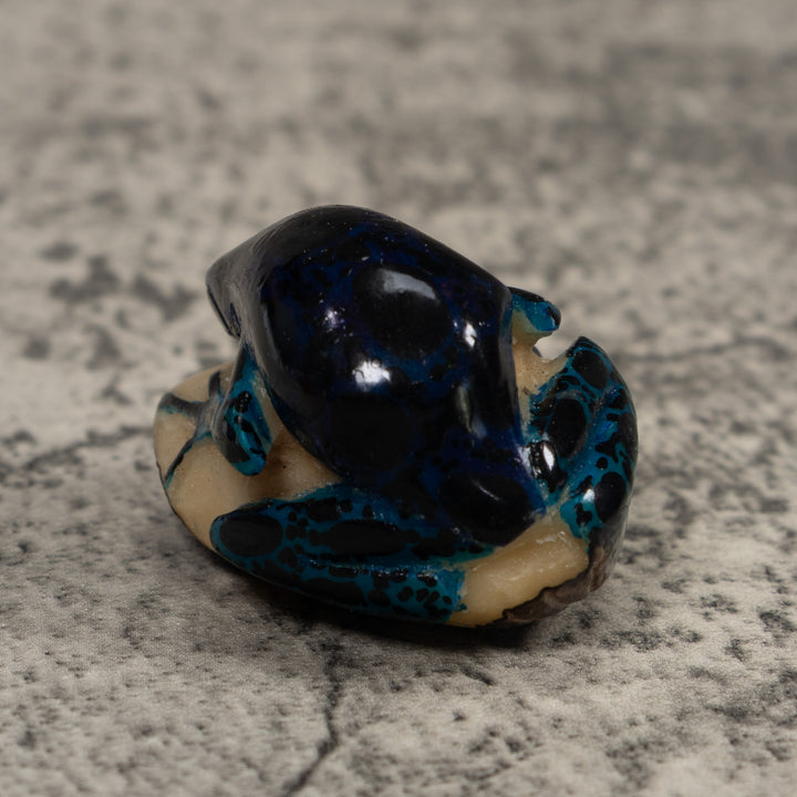 Vintage Dark Blue Frog Tagua Carving