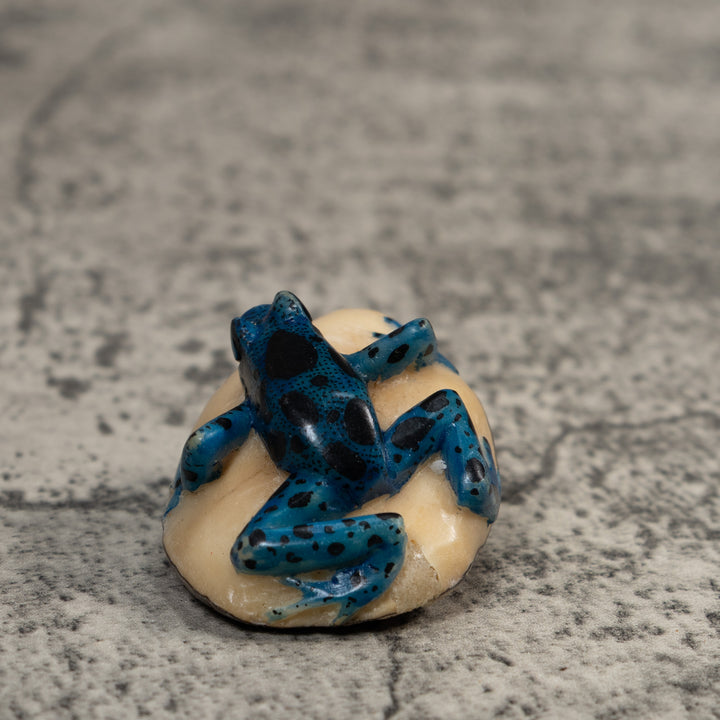 Vintage Blue And Black Poison Dart Frog Tagua Carving