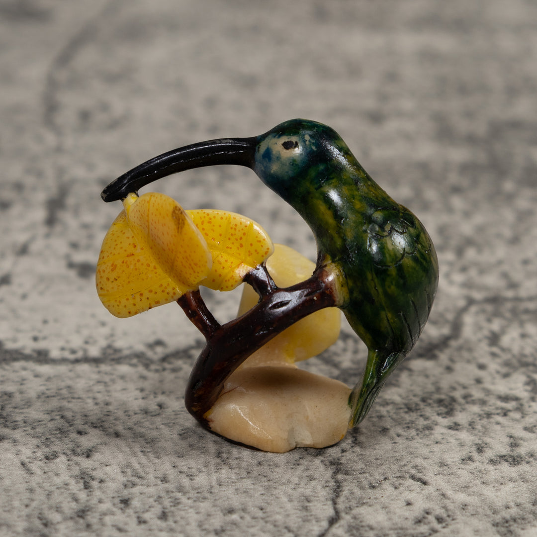 Vintage Green And Yellow Hummingbird Tagua Carving