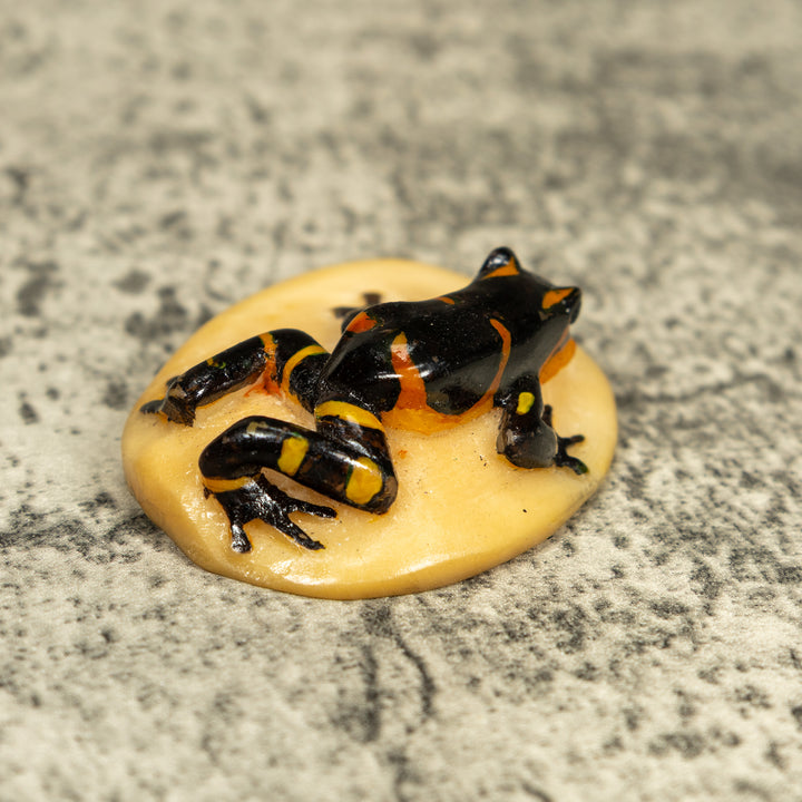 Vintage Black And Gold Frog Tagua Carving