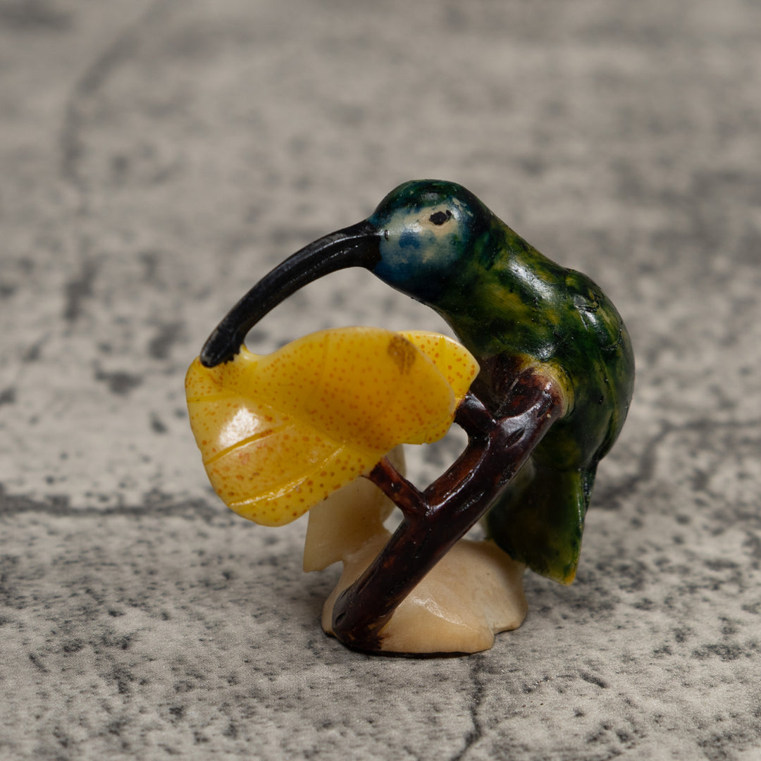Vintage Green And Yellow Hummingbird Tagua Carving