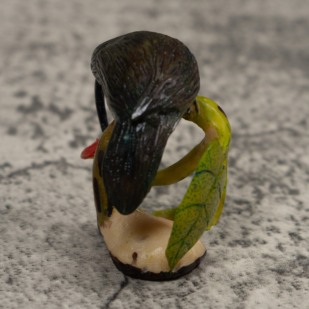 Vintage Dark Green And Red Hummingbird Tagua Carving