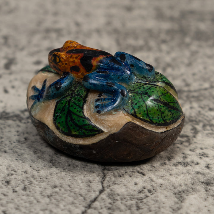 Orange Blue And Black FrogTagua Carving