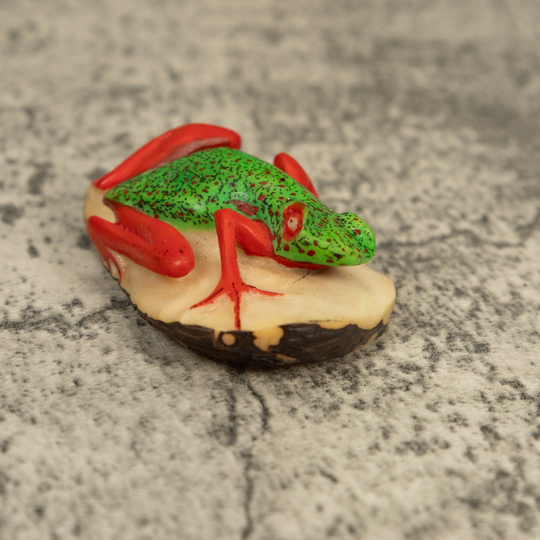 Vintage Red And Green Poison Dart Frog Tagua Carving