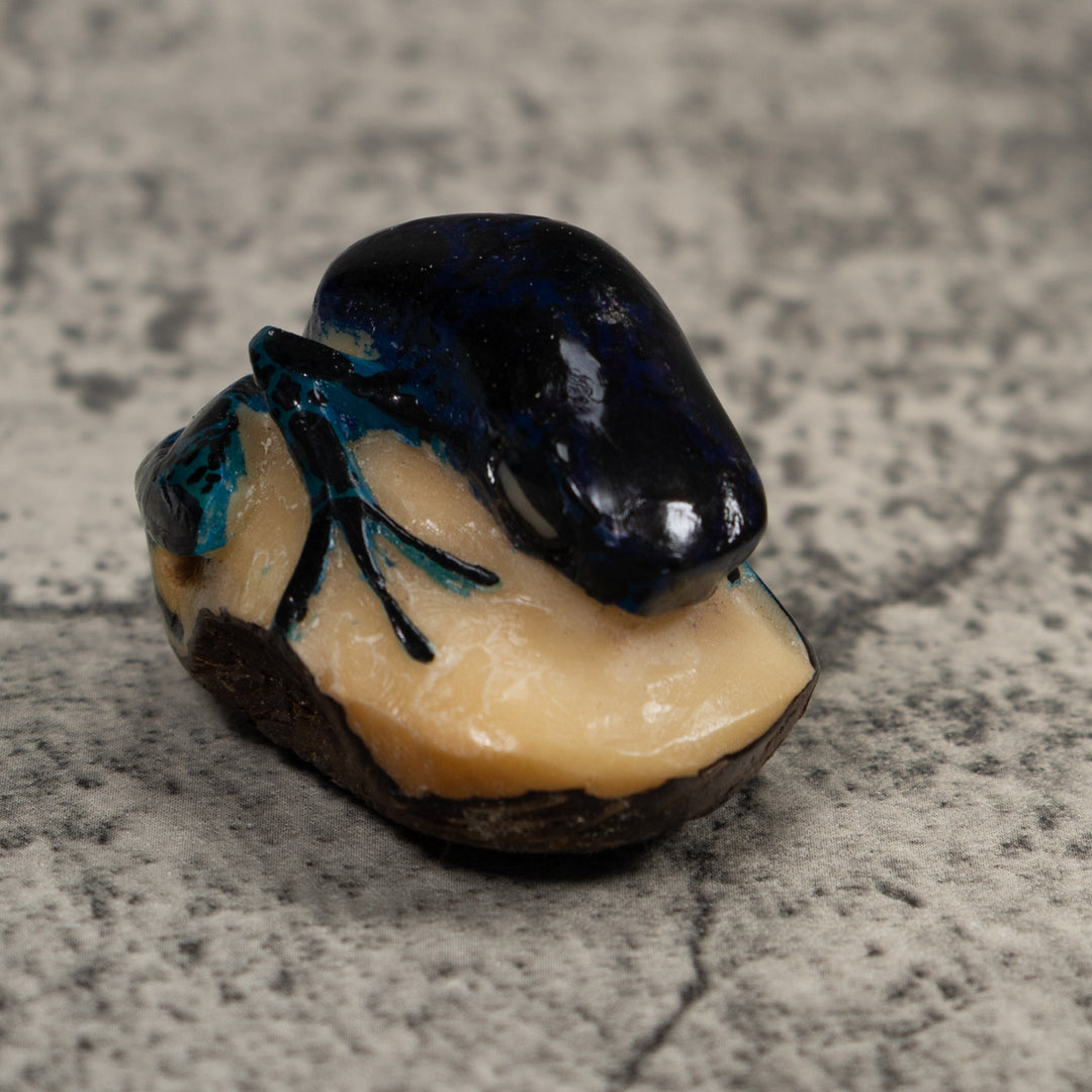 Vintage Dark Blue Frog Tagua Carving