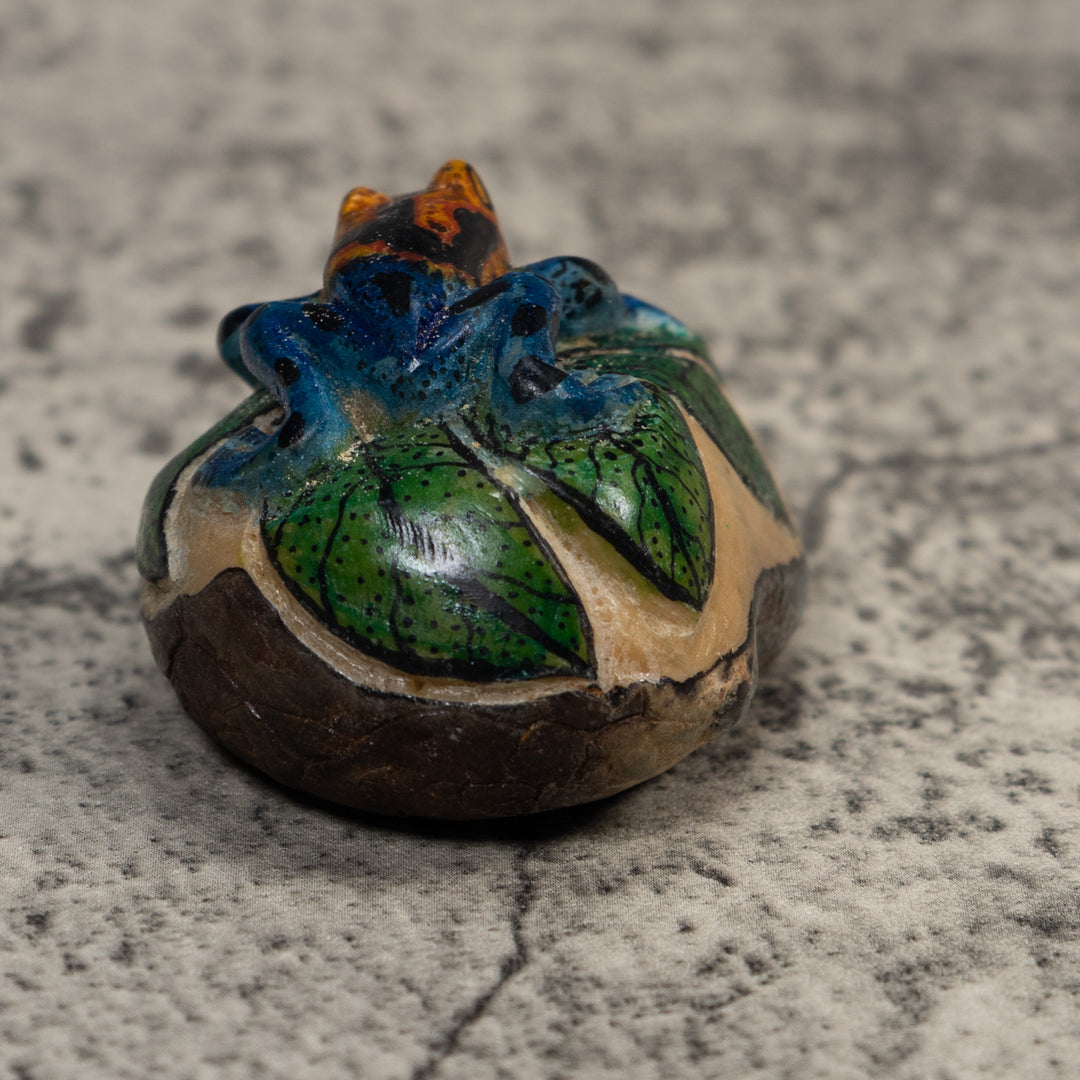 Orange Blue And Black FrogTagua Carving