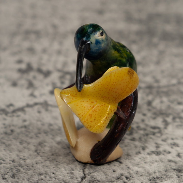 Vintage Green And Yellow Hummingbird Tagua Carving