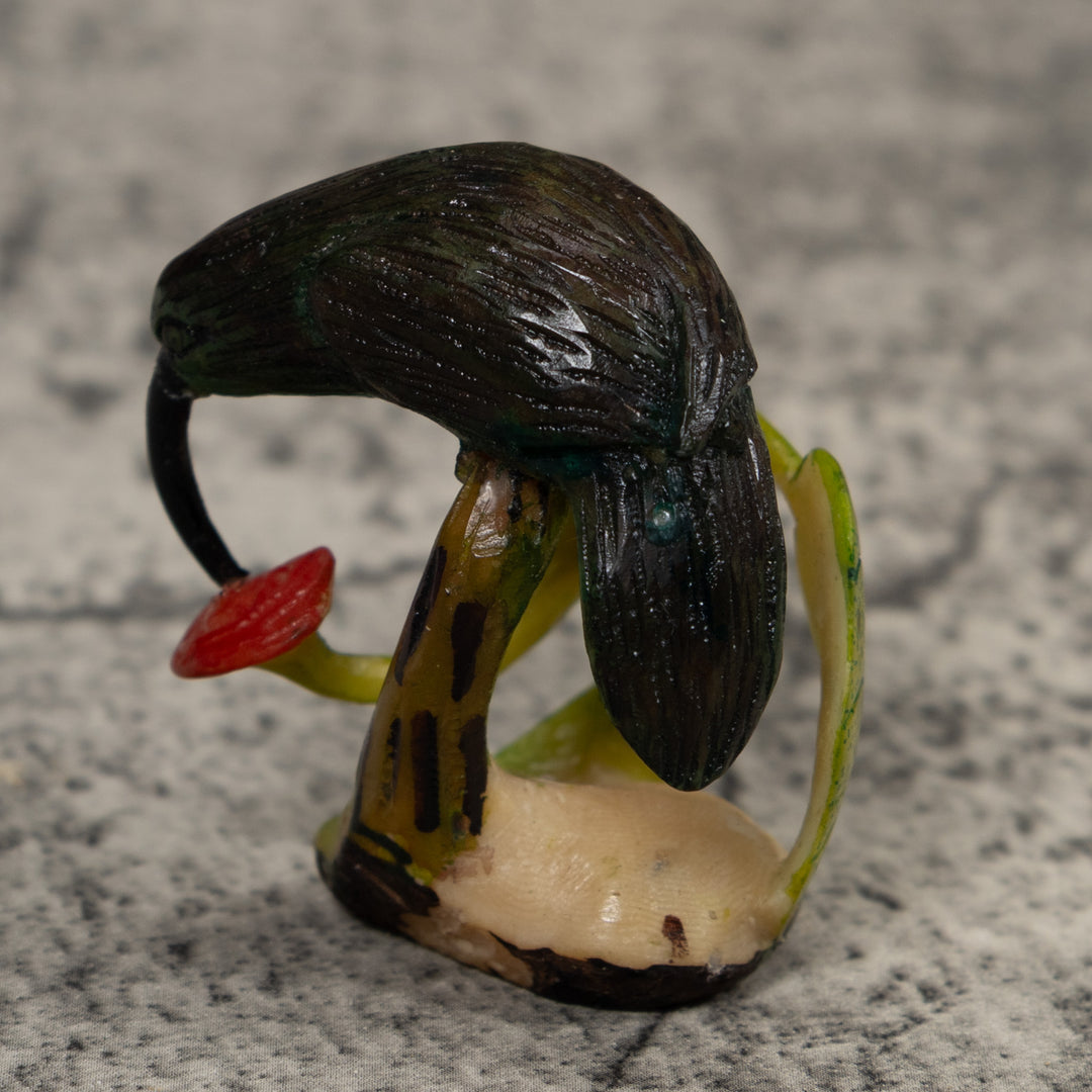 Vintage Dark Green And Red Hummingbird Tagua Carving