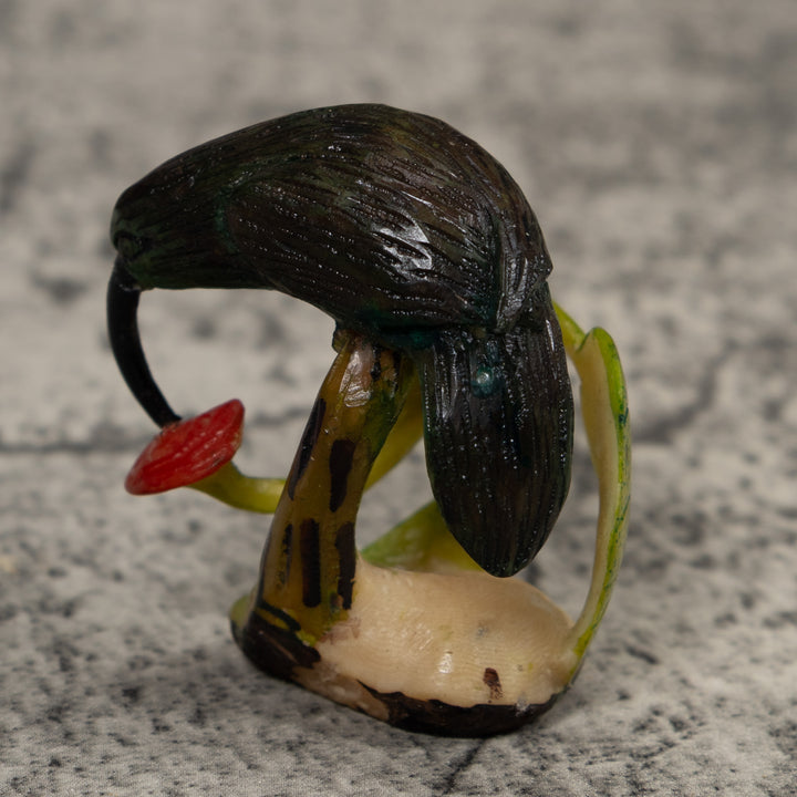 Vintage Dark Green And Red Hummingbird Tagua Carving