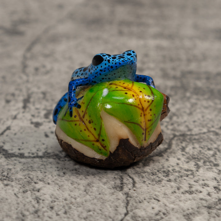 Blue And Black Poison Dart Frog Tagua Carving