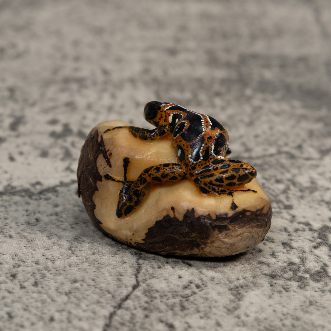 Vintage Black Brown And White Poison Dart Frog Tagua Carving