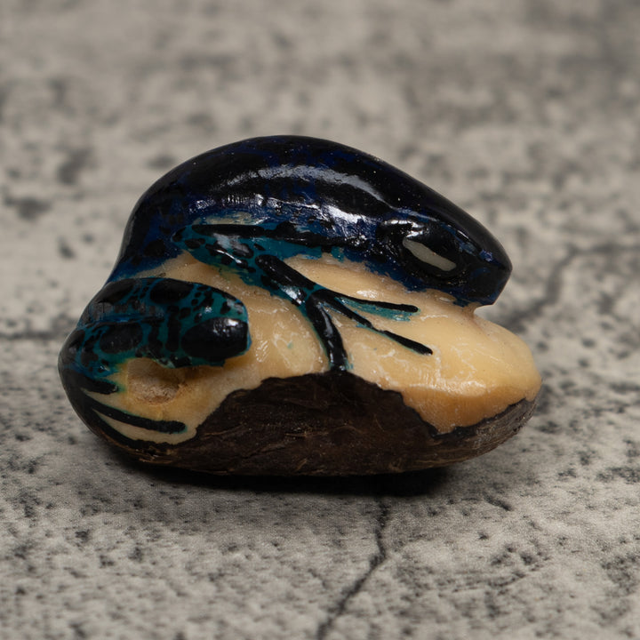 Vintage Dark Blue Frog Tagua Carving