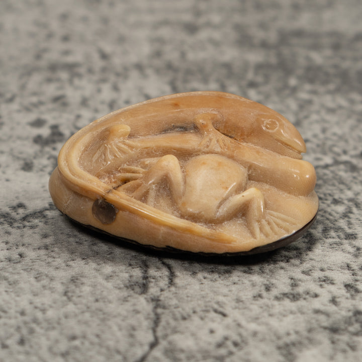 Vintage Iguana And Frog Tagua Carving