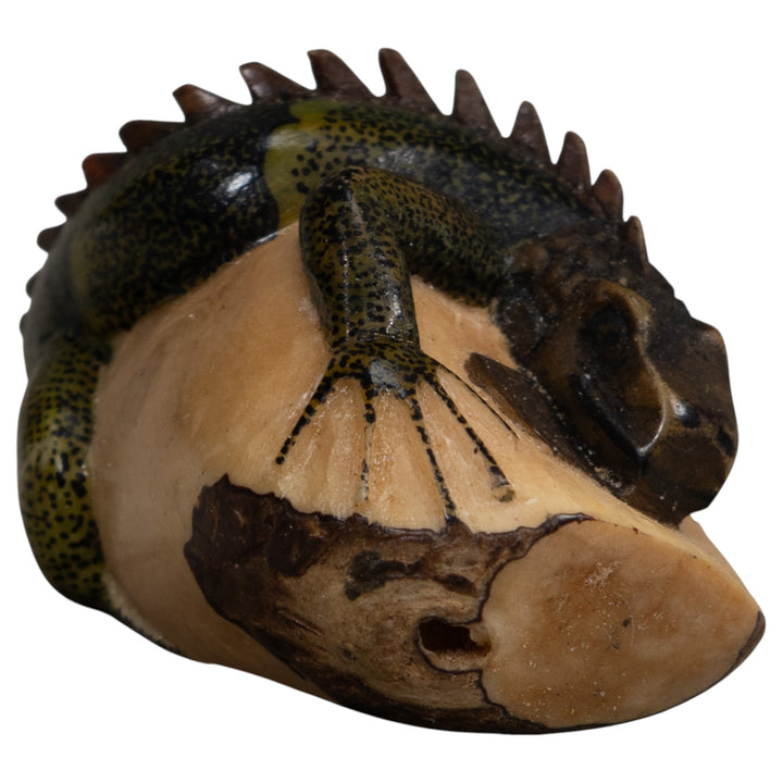 Vintage Dark Green Iguana Lizard Amphibian Tagua Carving
