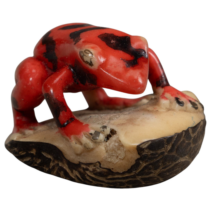 Vintage Red And Black Poison Dart Frog Tagua Carving