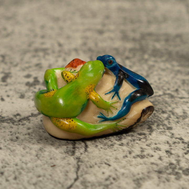 Green And Blue Double Frog Tagua Carving