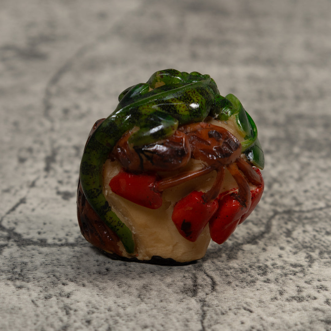 Green Brown And Black Gecko Lizard Tagua Carving