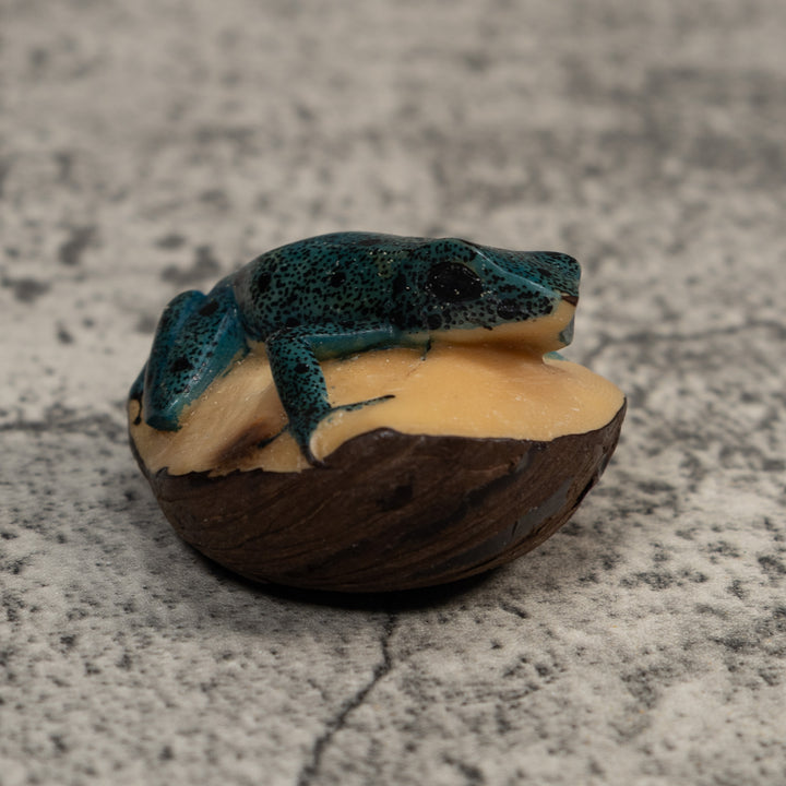 Vintage Blue And Black Frog Tagua Carving