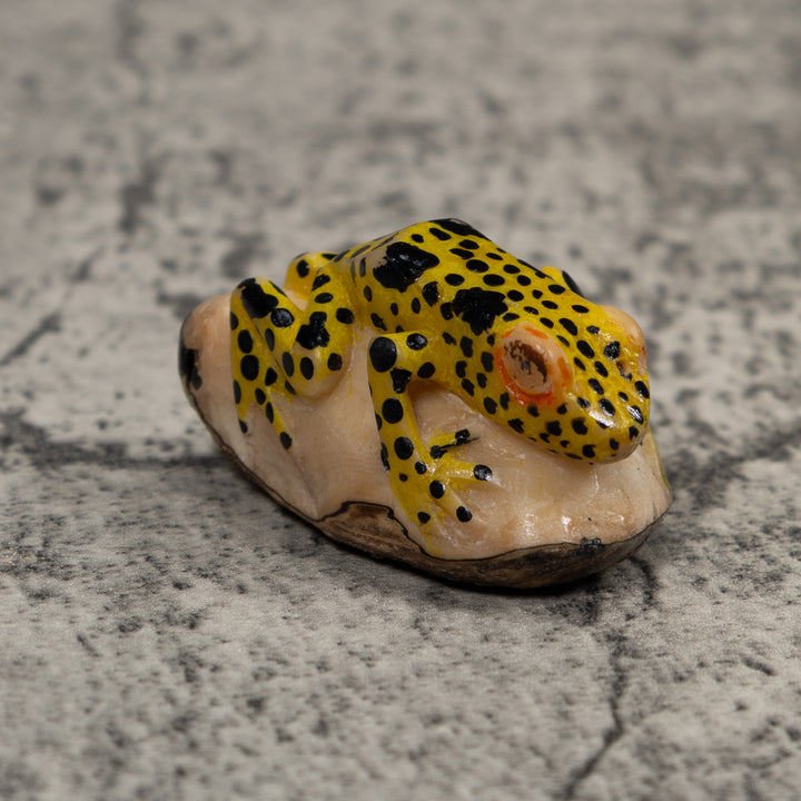 Vintage Yellow And Black Frog Tagua Carving