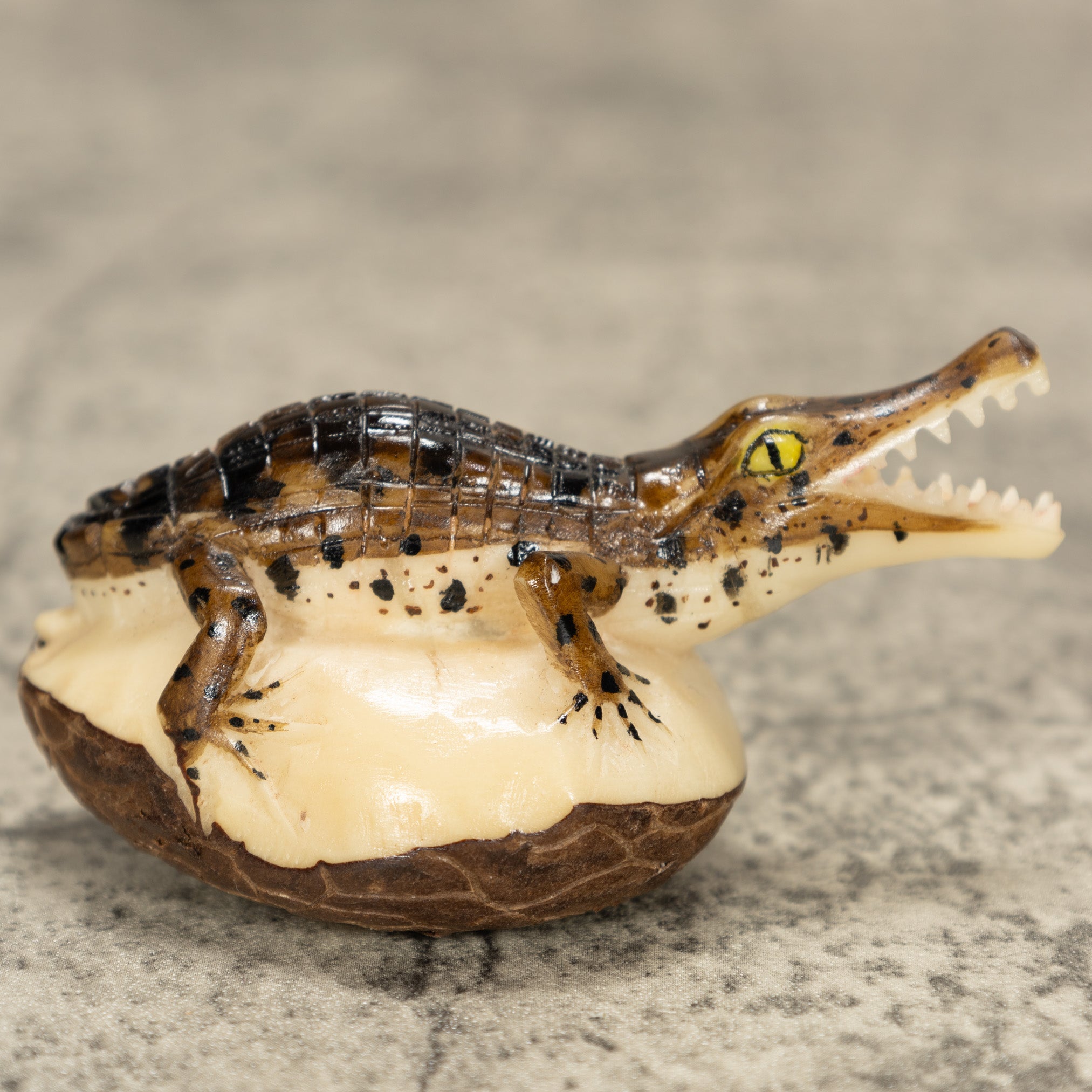 Alligator Crocodile Caiman Tagua Nut Carving