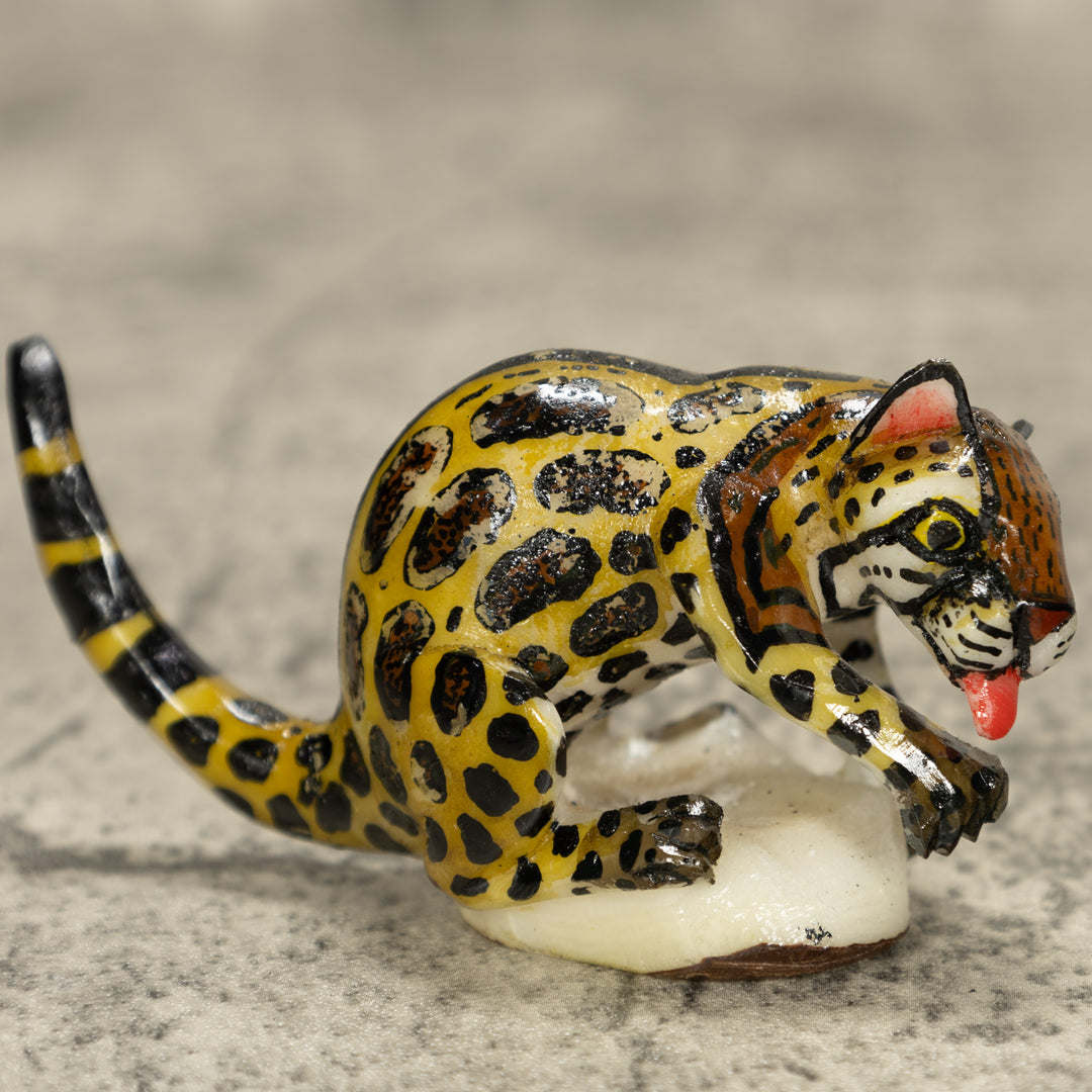 Jaguar Cat Tagua Nut Carving