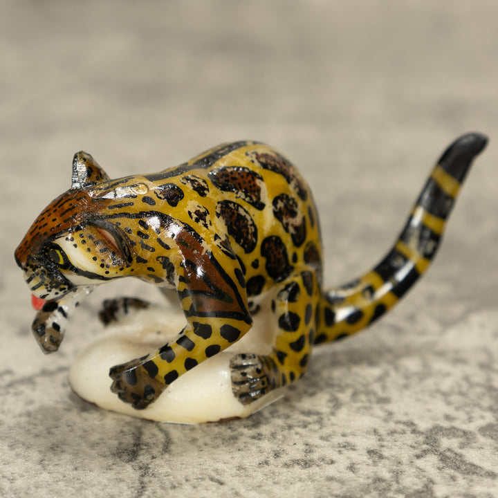 Jaguar Cat Tagua Nut Carving