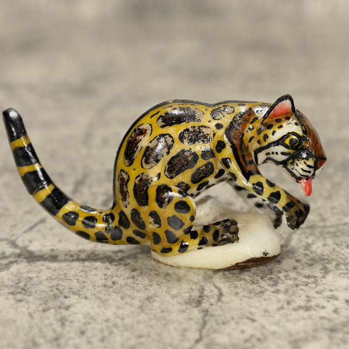 Jaguar Cat Tagua Nut Carving