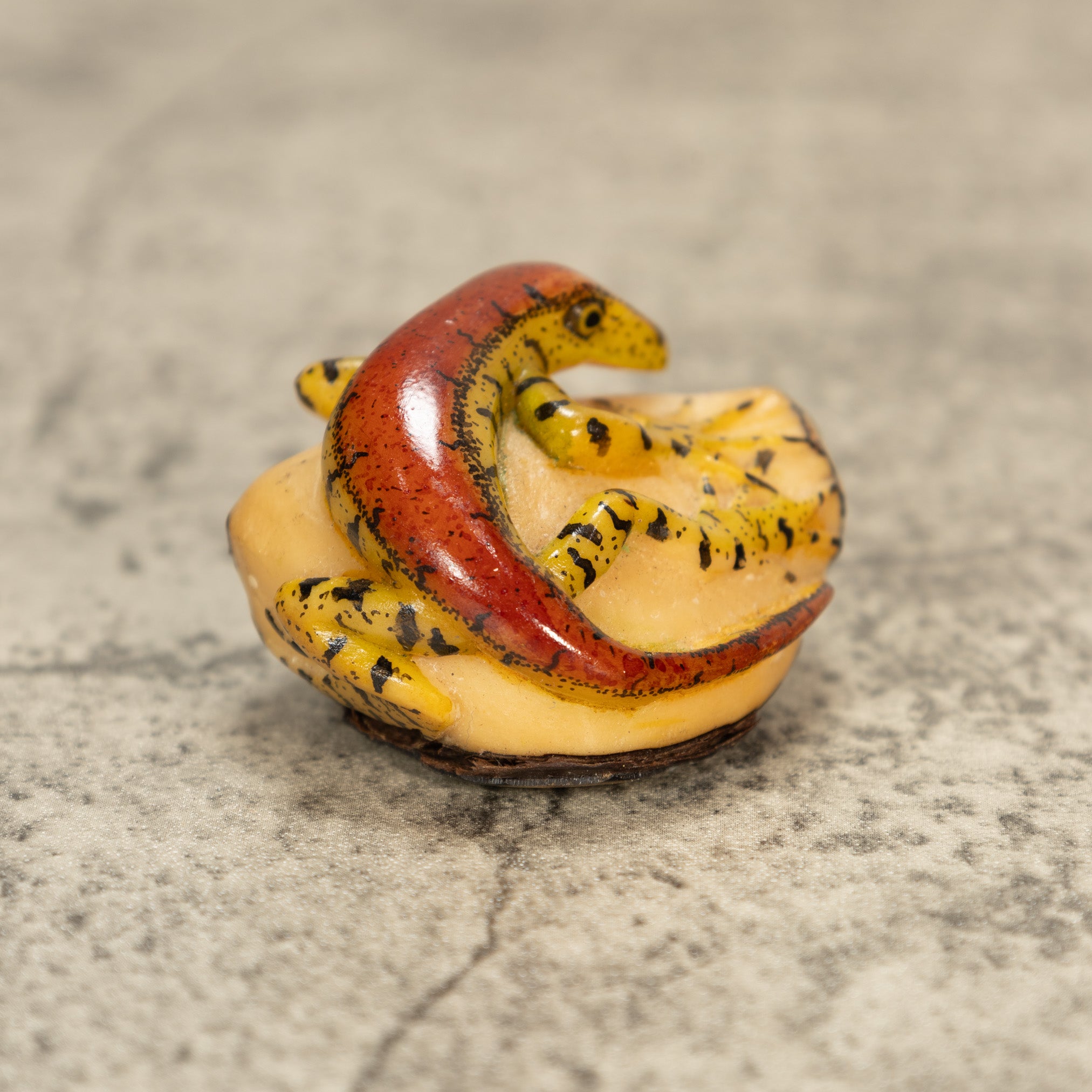 Red And Greenish Gecko Tagua Nut Carving