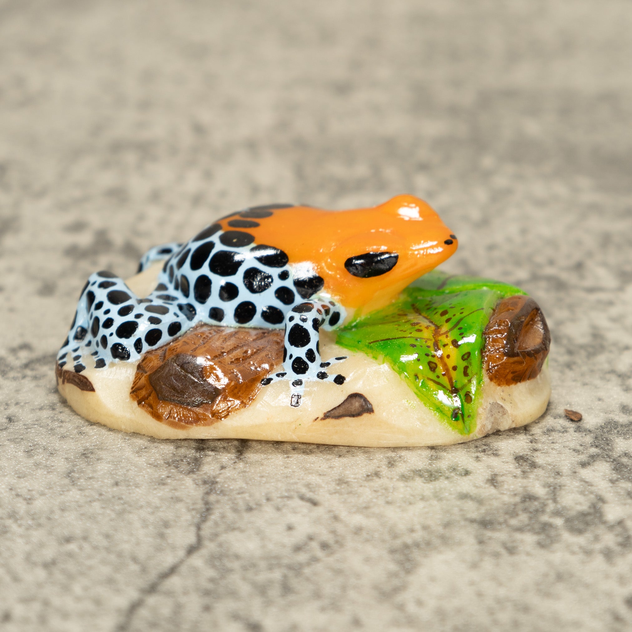 Orange Blue And Black Poison Dart Frog Tagua Nut Carving