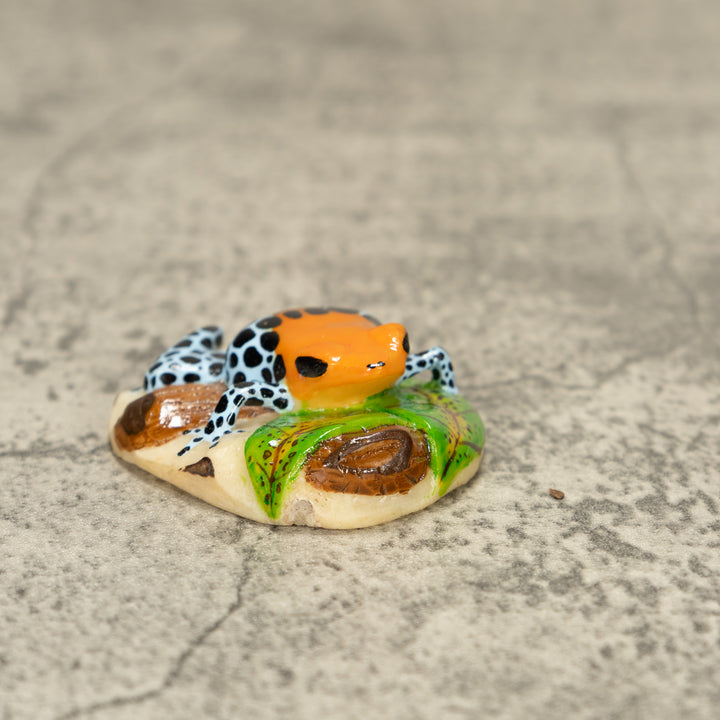 Orange Blue And Black Poison Dart Frog Tagua Nut Carving