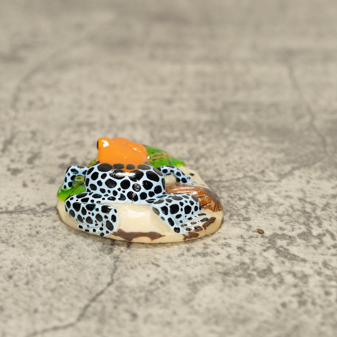 Orange Blue And Black Poison Dart Frog Tagua Nut Carving