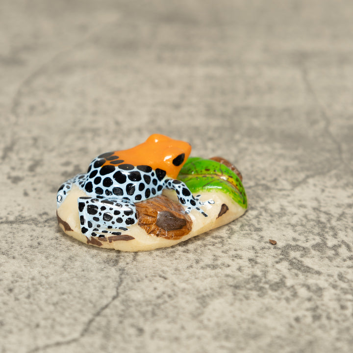 Orange Blue And Black Poison Dart Frog Tagua Nut Carving