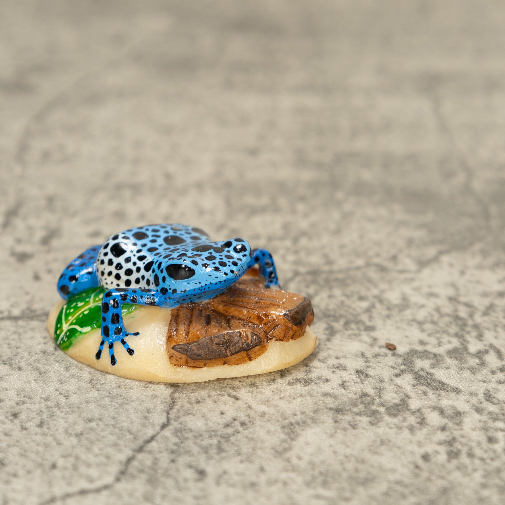 Blue Poison Dart Frog ON Log Tagua Nut Carving