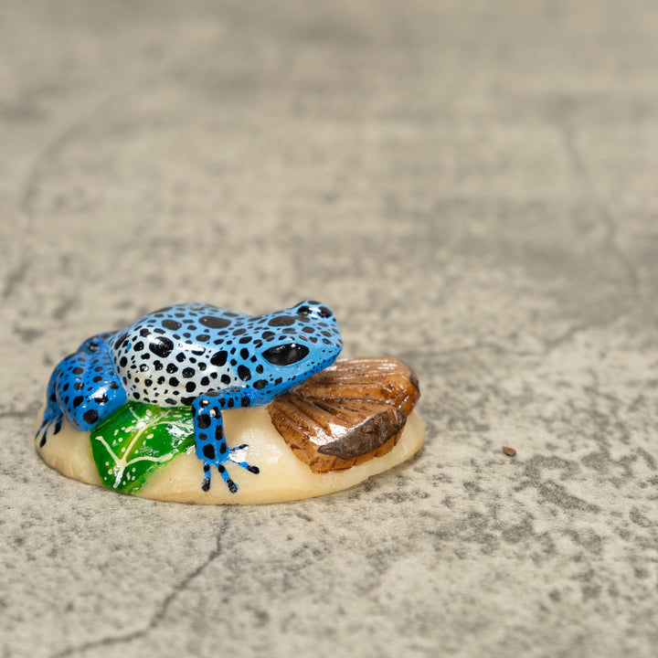 Blue Poison Dart Frog ON Log Tagua Nut Carving