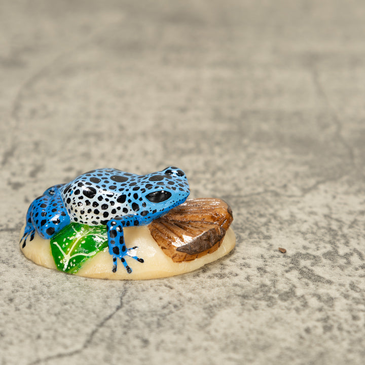 Blue Poison Dart Frog ON Log Tagua Nut Carving