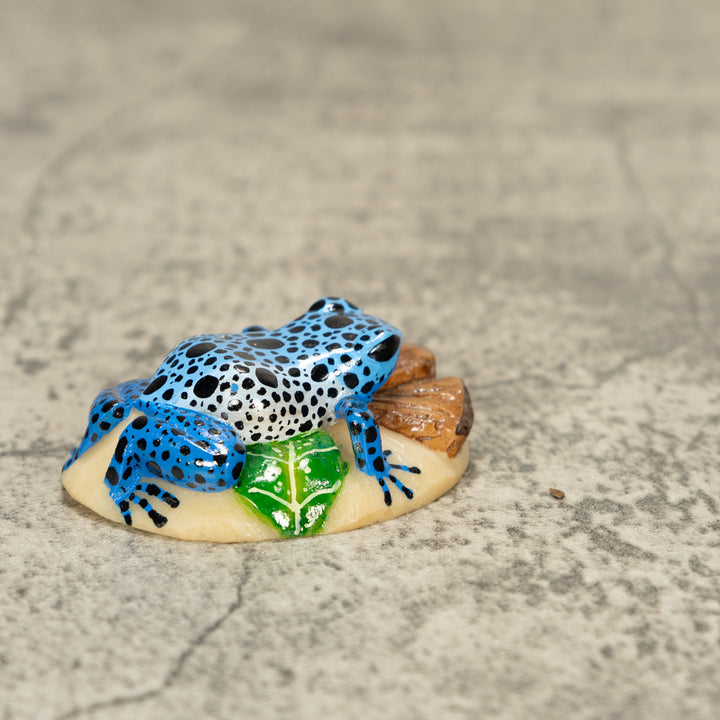 Blue Poison Dart Frog ON Log Tagua Nut Carving
