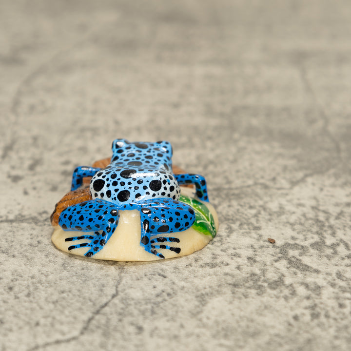Blue Poison Dart Frog ON Log Tagua Nut Carving