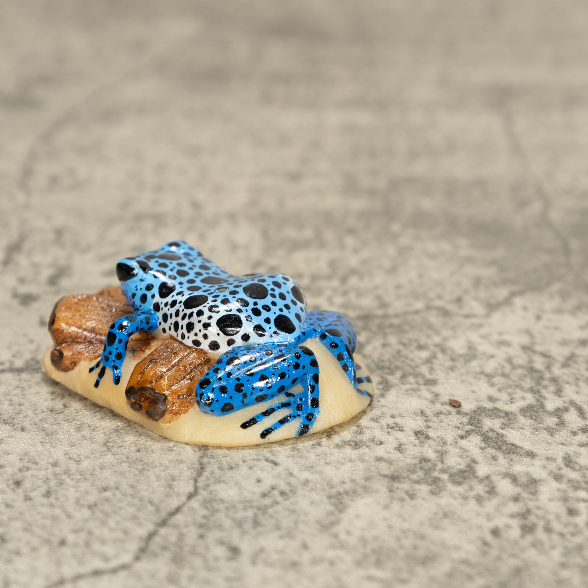 Blue Poison Dart Frog ON Log Tagua Nut Carving