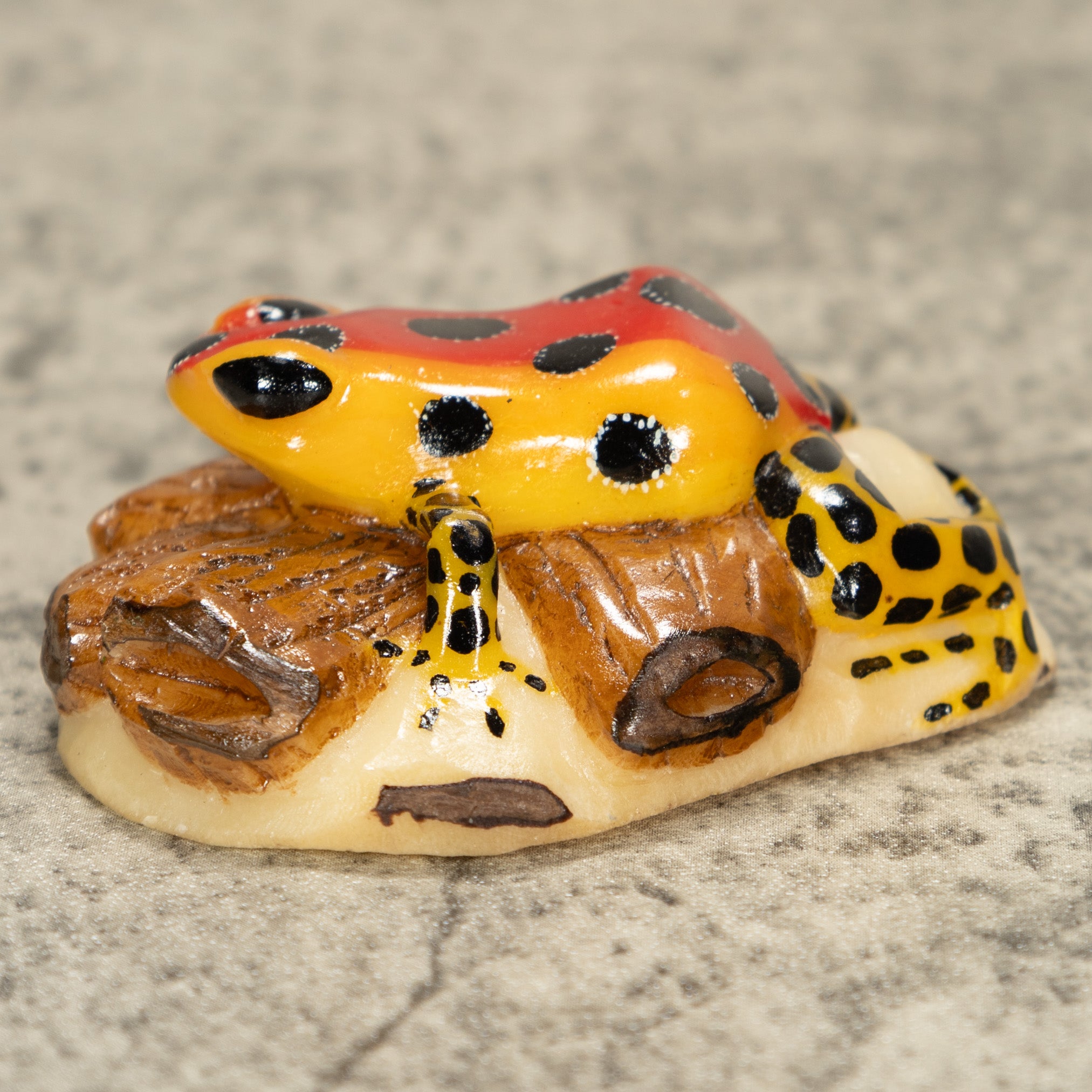 Red Poison Dart Frog On Log Tagua Nut Carving